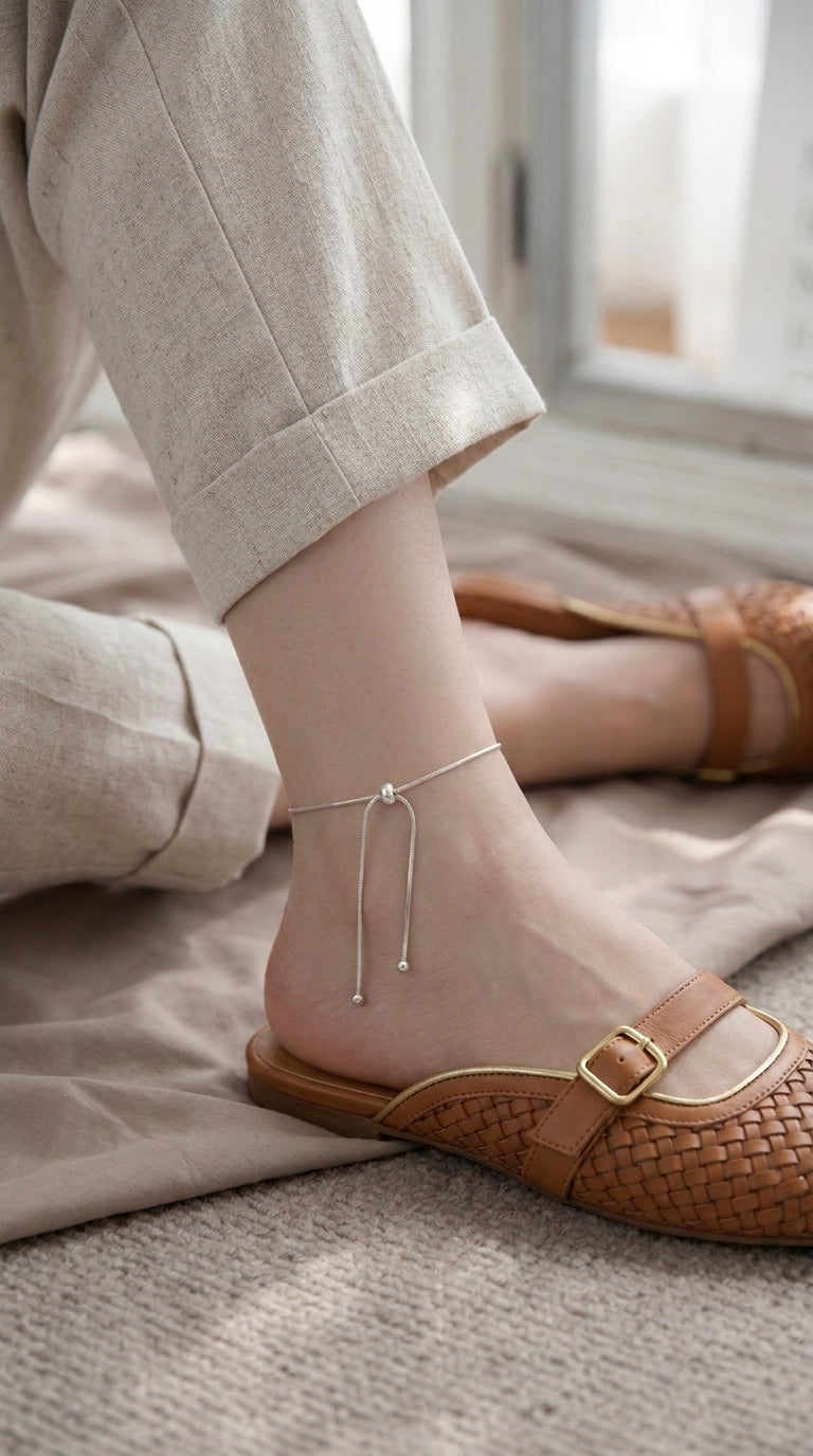 Ribbon Anklet — Silver 着用イメージ | Misy Jewelry