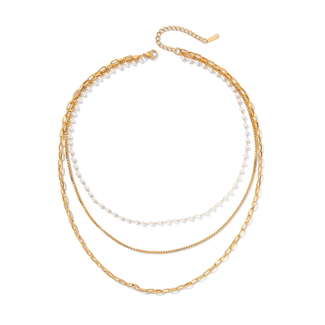 3連 Dot Perl Chain Necklace 詳細画像1｜Misy Jewelry