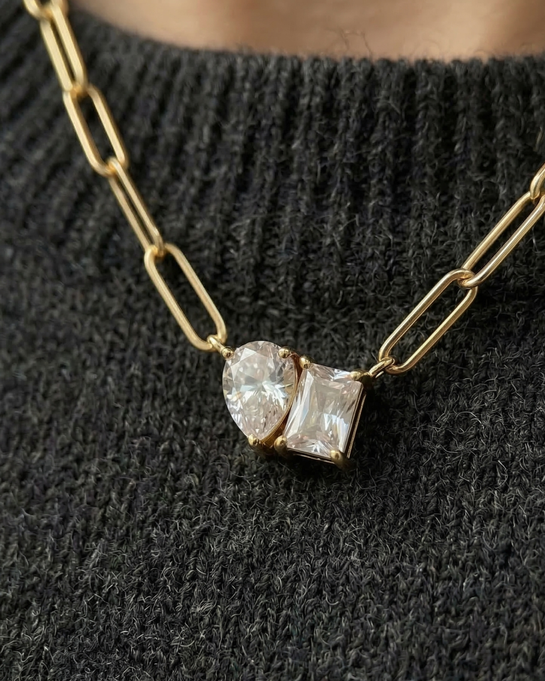 316L Double Zirconia Chain Necklace - ネックレス｜Misy Jewelry