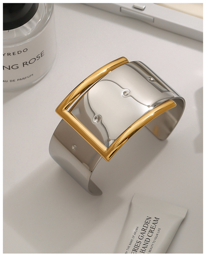 316L Frame Cuff Bangle ? Two-Tone Sculpture