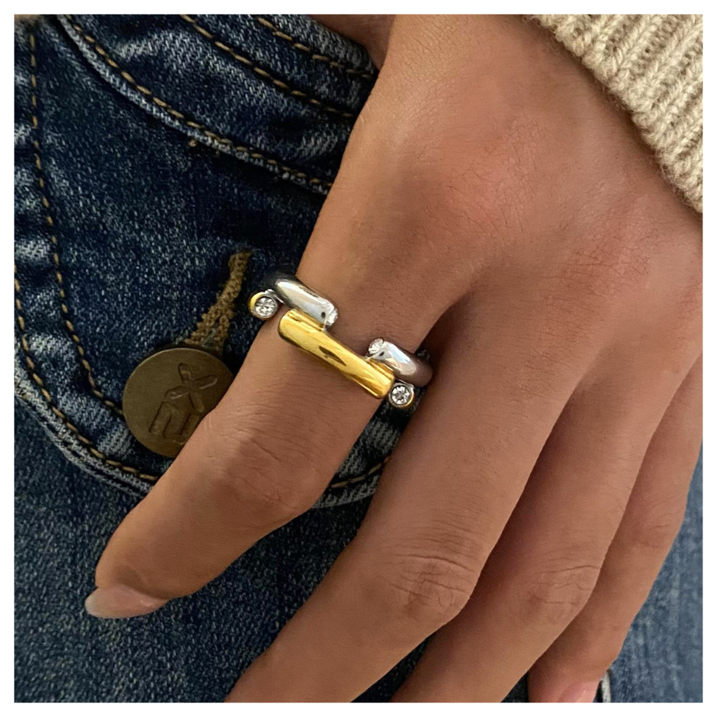 316L Bi-Color Gemstone Ring - リング｜Misy Jewelry