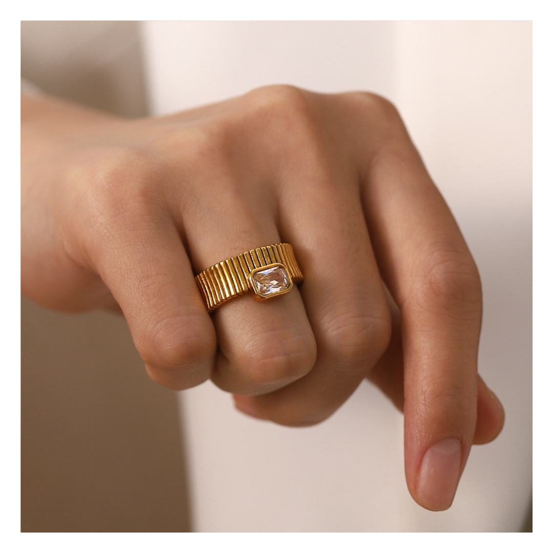 316L Square Zirconia Ring - リング｜Misy Jewelry