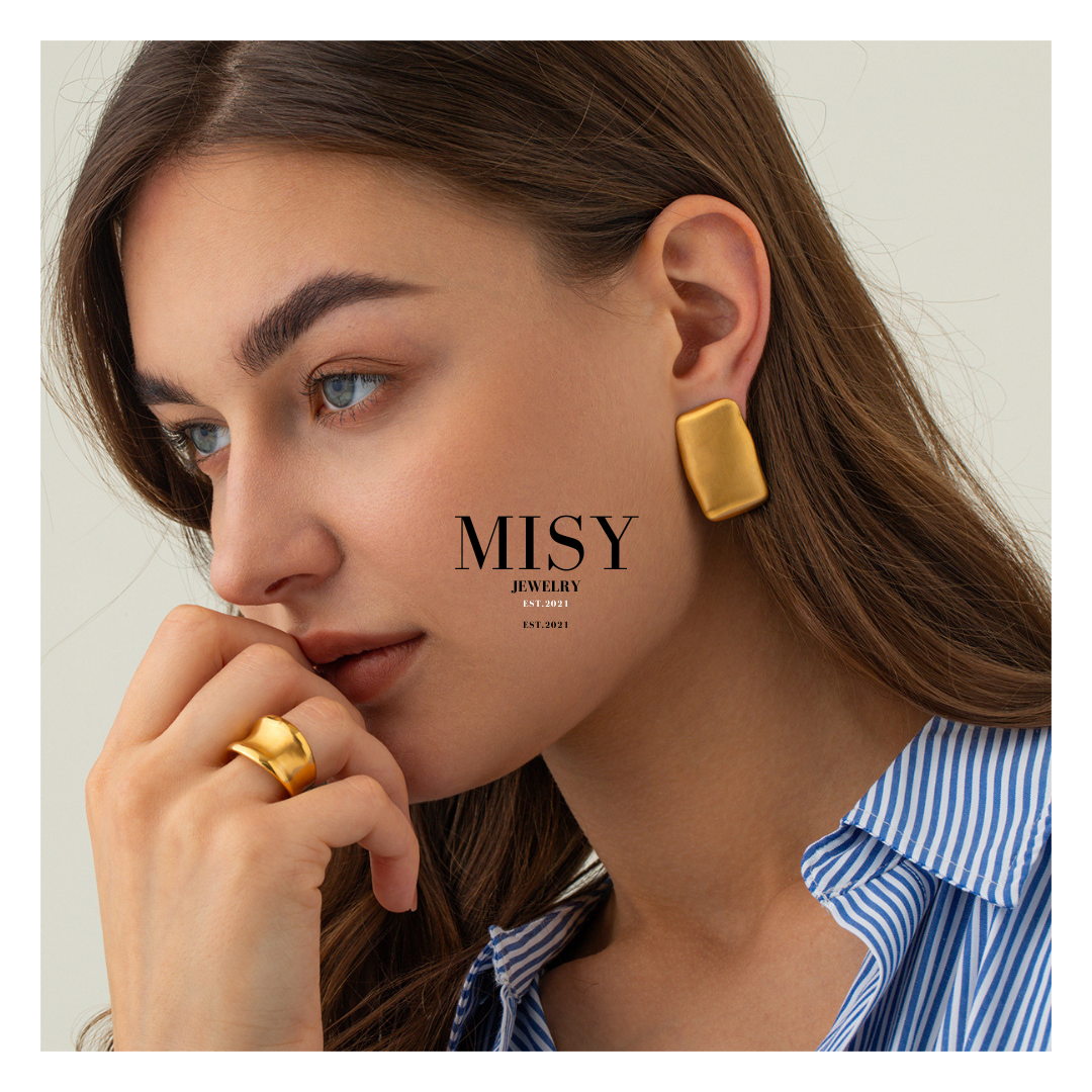 316L Elegant Smooth Matte Square Pierce 詳細画像9｜Misy Jewelry