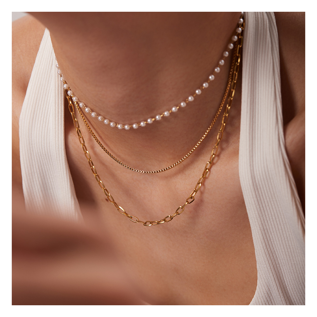 3連 Dot Perl Chain Necklace 詳細画像4｜Misy Jewelry