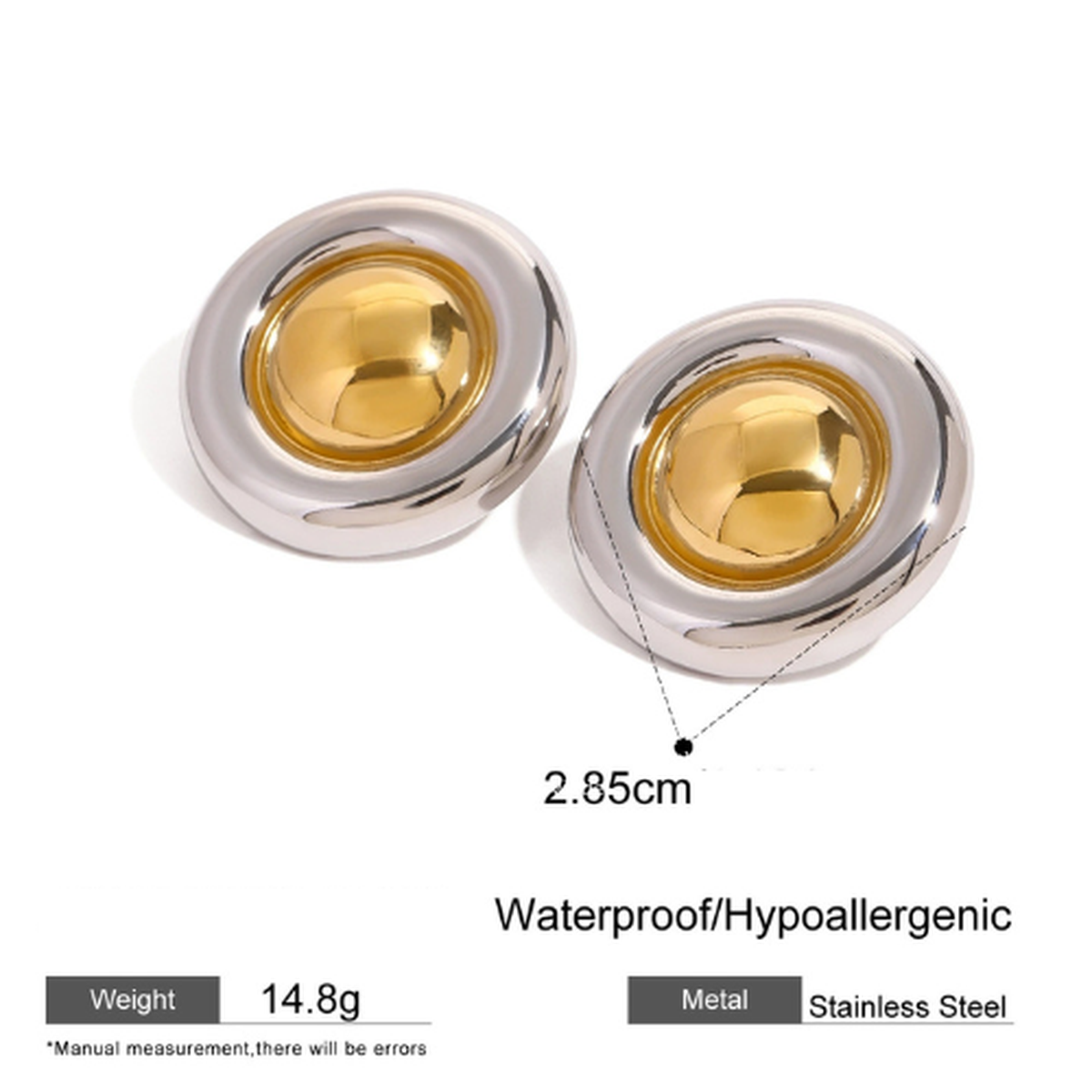 316L Halo Bi-Color Stud Earrings 詳細画像2｜Misy Jewelry