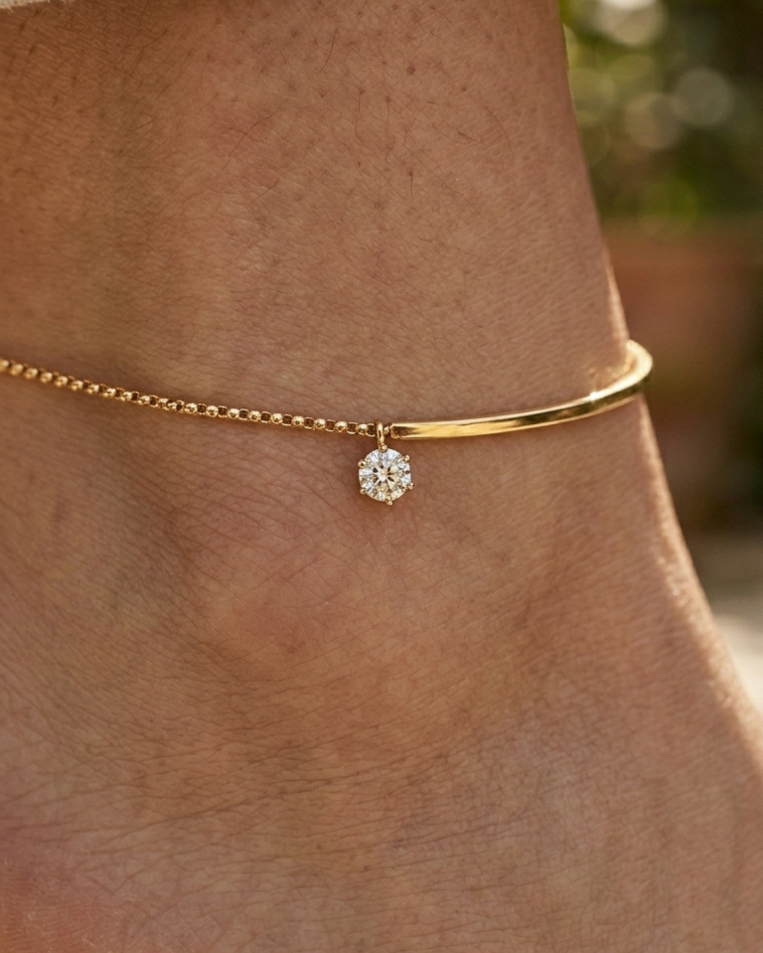Plate Cubic Zircon Anklet — 着用イメージ | ブレスレット | サージカルステンレス316L | Misy Jewelry