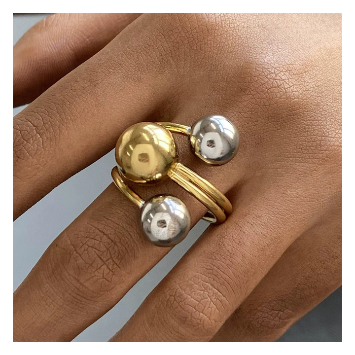 316L Bi-Color Aurora Sphere Ring