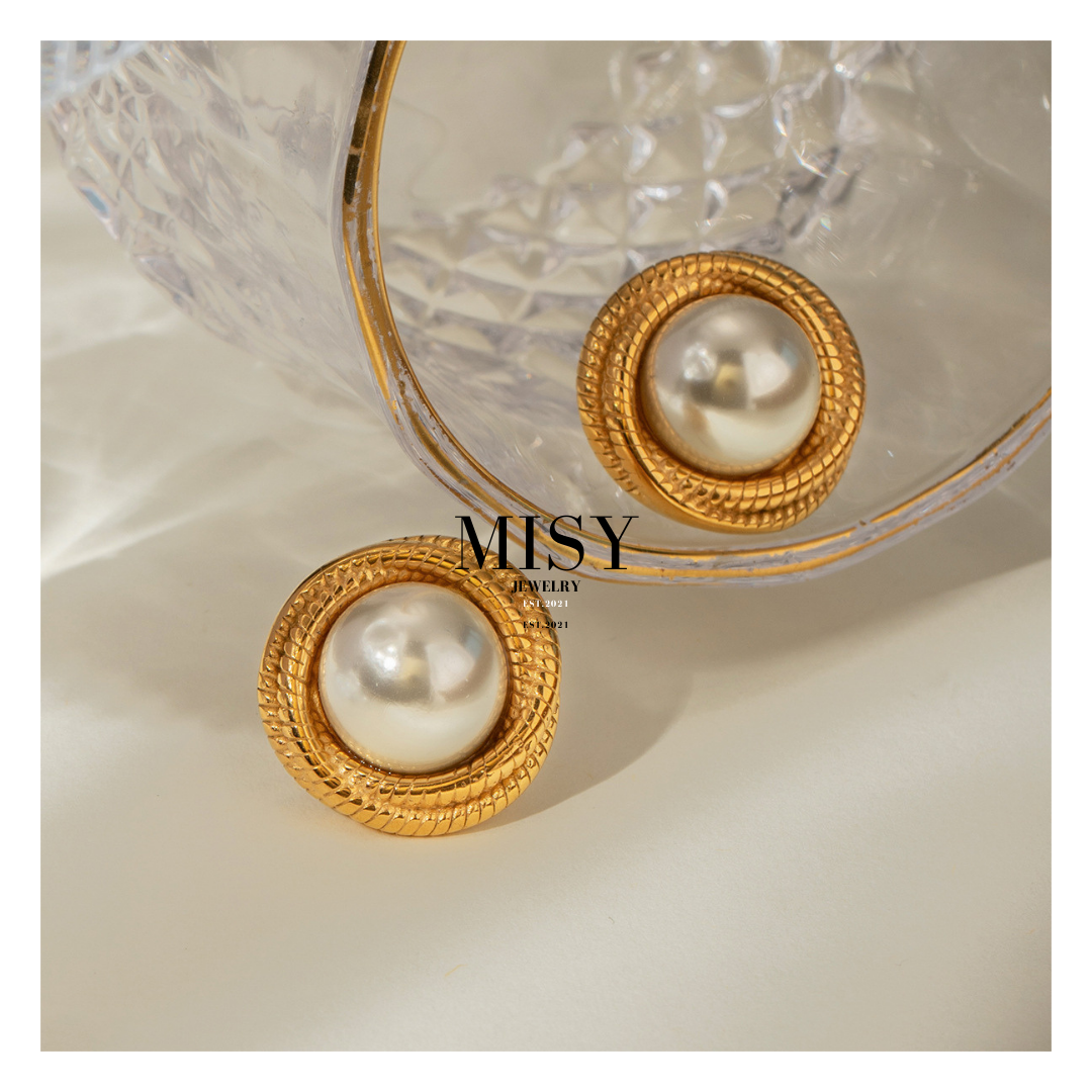 316L Elegant Circle Perl Pierce 詳細画像6｜Misy Jewelry