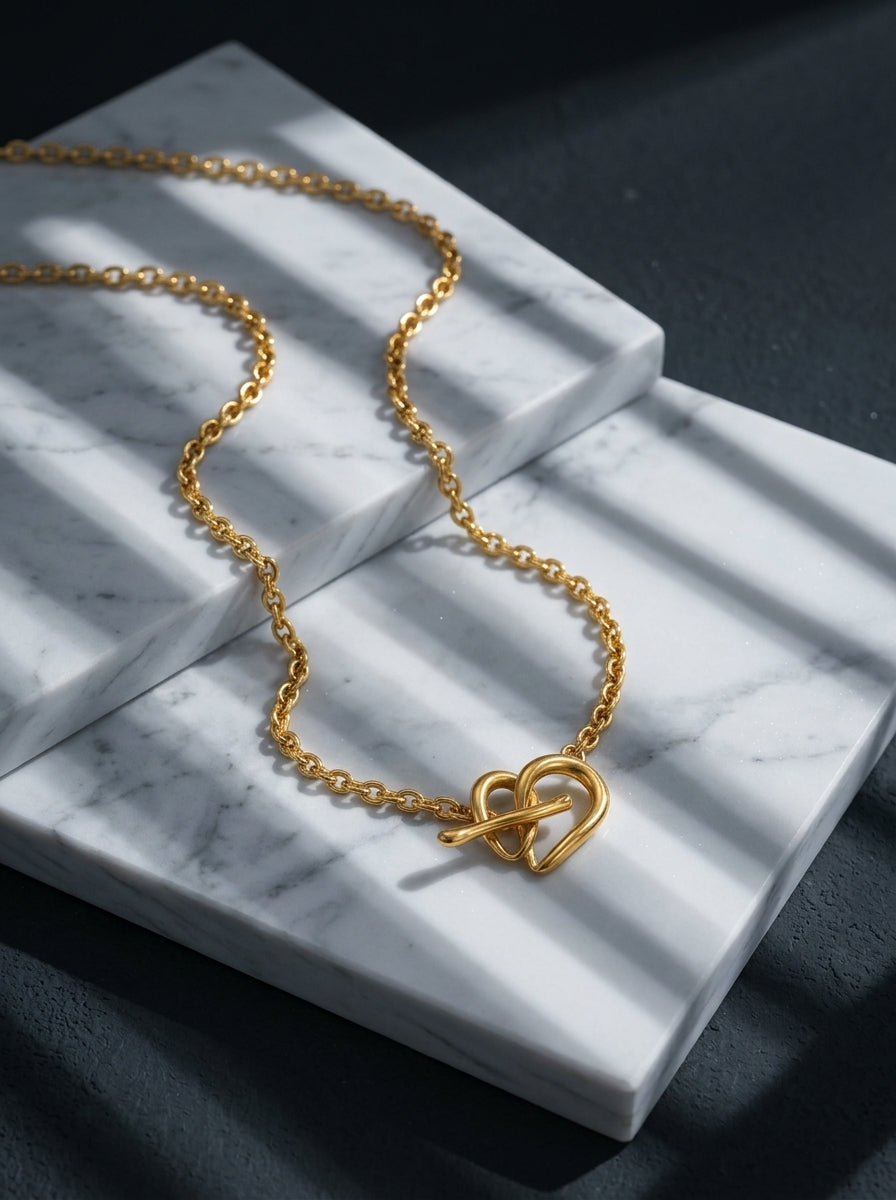 Heart Toggle Necklace on marble pedestal