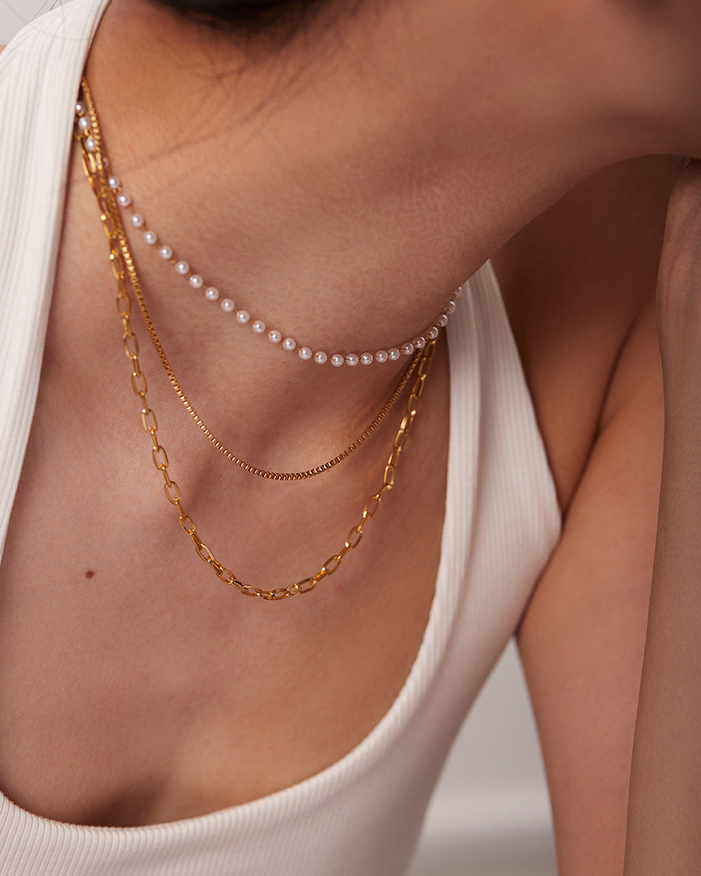 3連 Dot Perl Chain Necklace 詳細画像8｜Misy Jewelry