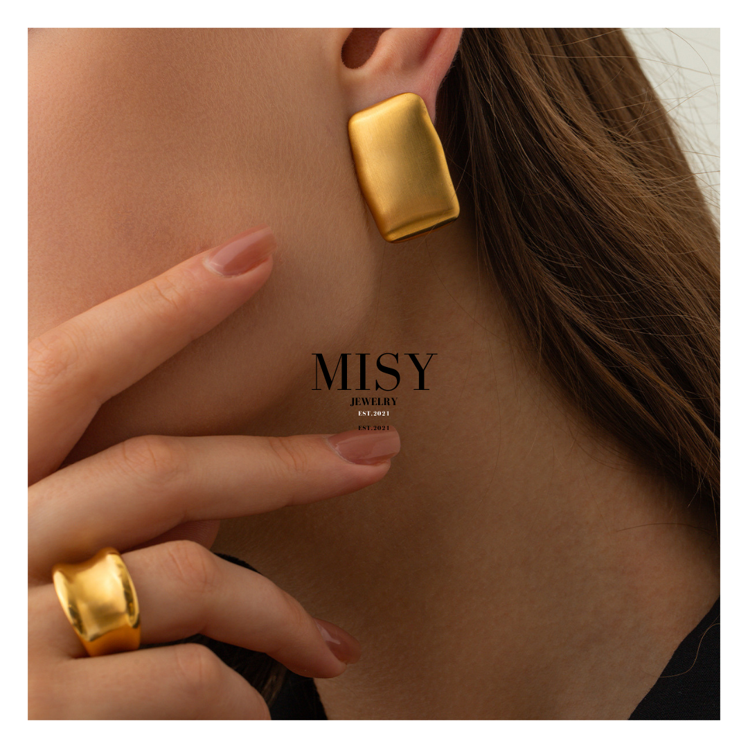 316L Elegant Smooth Matte Square Pierce - ピアス・イヤリング｜Misy Jewelry