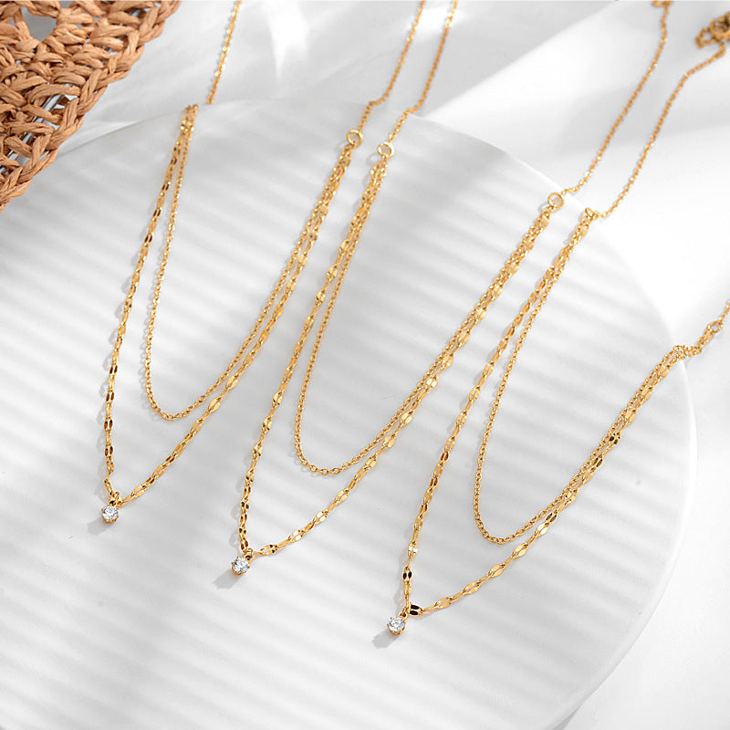 316L Petal Cubic Zirconia Double Necklace — ディテール | ネックレス | サージカルステンレス316L | Misy Jewelry