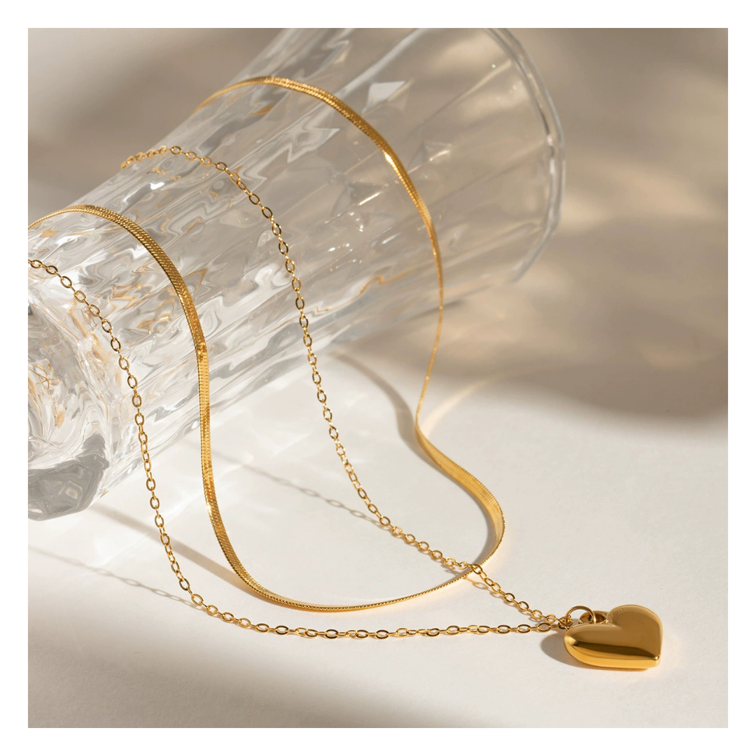 316L Luna Heart Dual Necklace - ネックレス｜Misy Jewelry