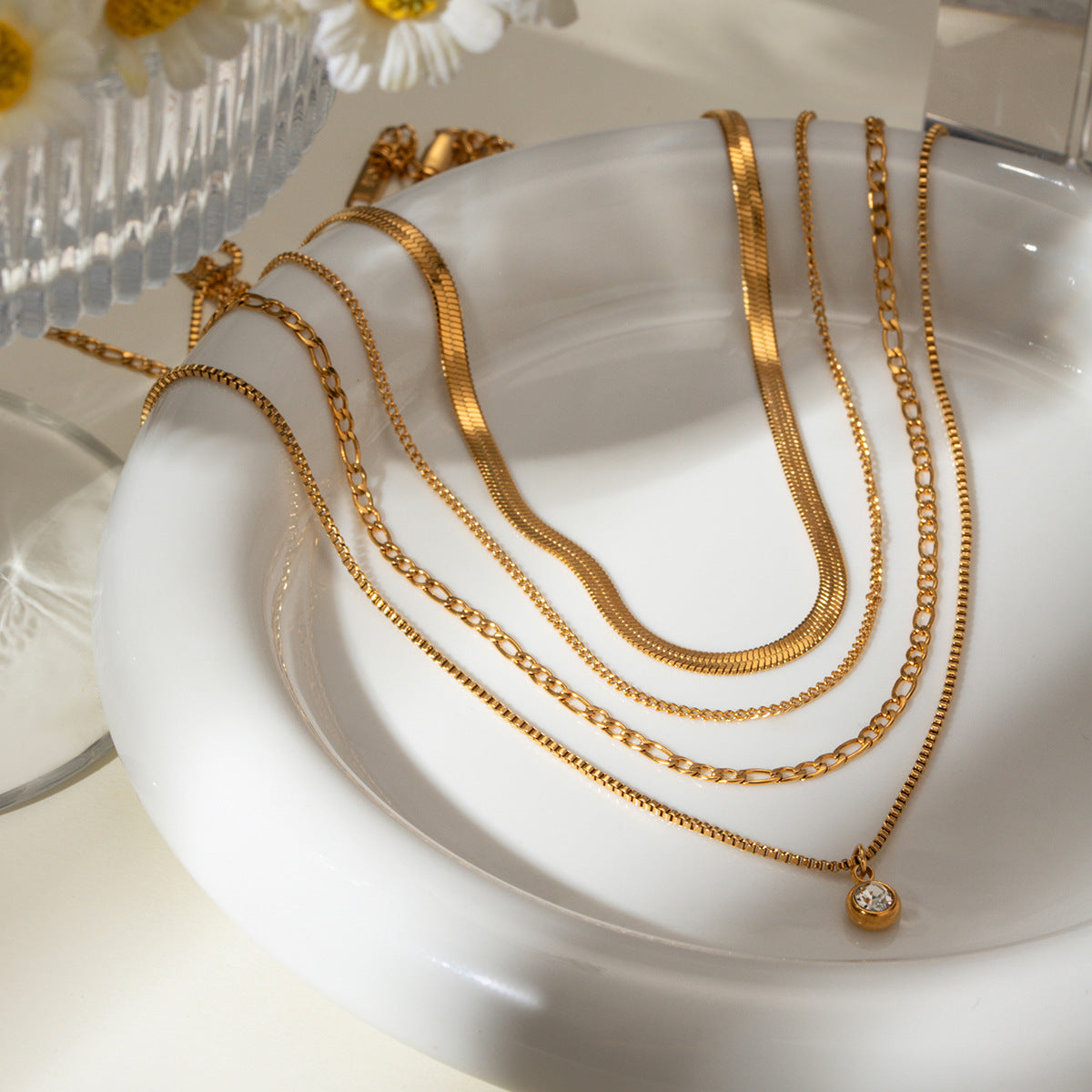 316L Layered Chain Necklace flat lay