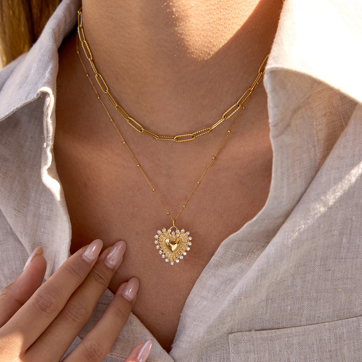 316L Radiant Heart Necklace styled layered