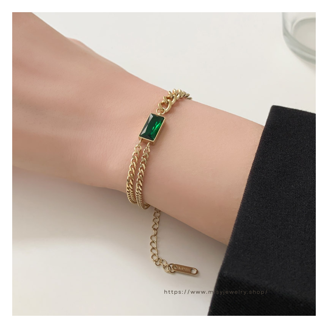 316L Square Zirconia Bracelet — 着用イメージ | ブレスレット | サージカルステンレス316L | Misy Jewelry