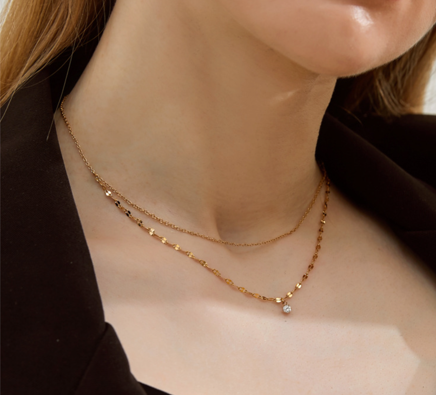 316L Petal Cubic Zirconia Double Necklace — ディテール | ネックレス | サージカルステンレス316L | Misy Jewelry