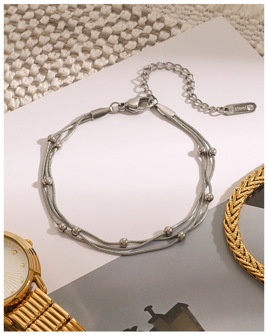 316L Twisted Bead Cord Bracelet 詳細画像1｜Misy Jewelry