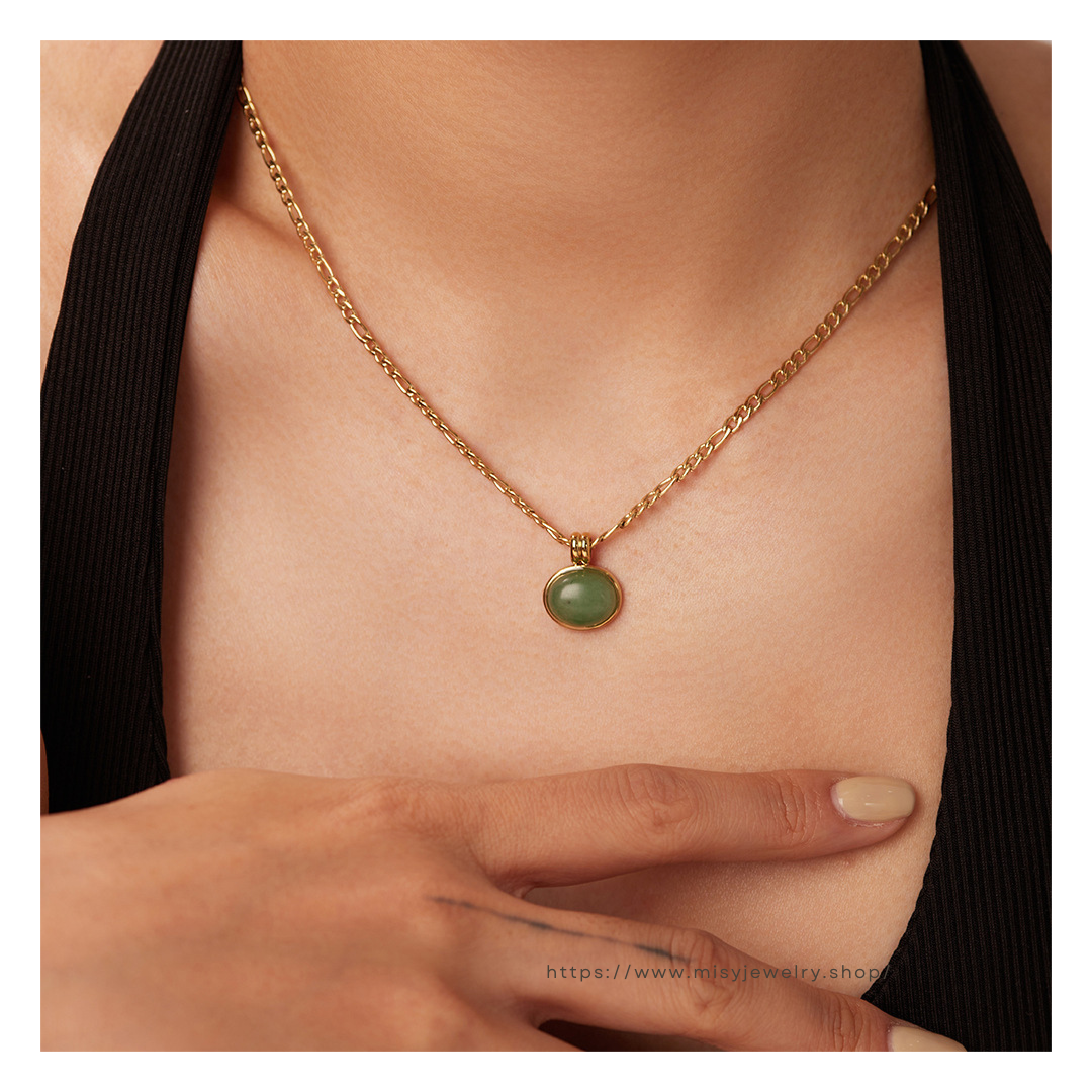 316L Green Stone Figaro Necklace - ネックレス｜Misy Jewelry