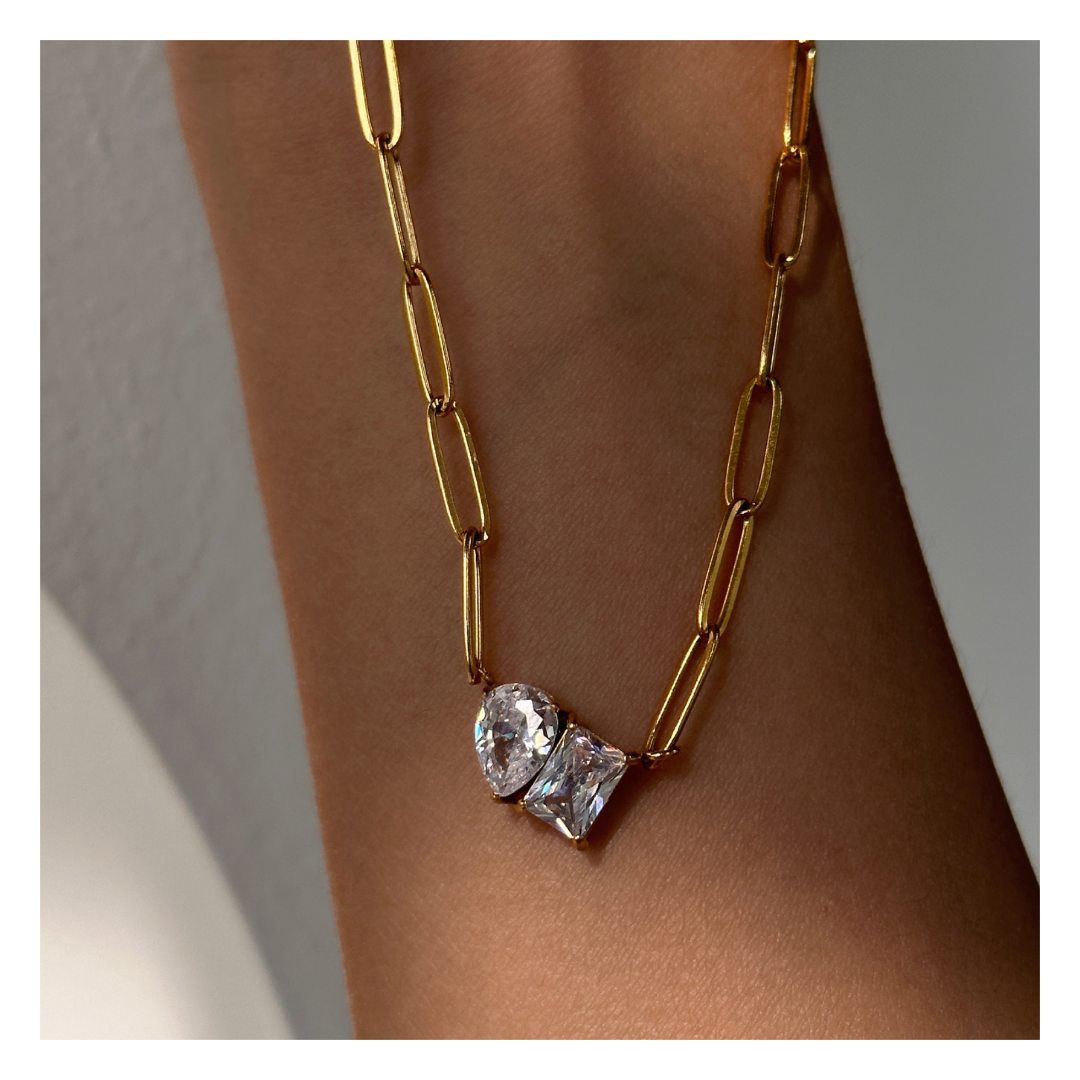 316L Double Zirconia Chain Necklace — ディテール | ネックレス | サージカルステンレス316L | Misy Jewelry