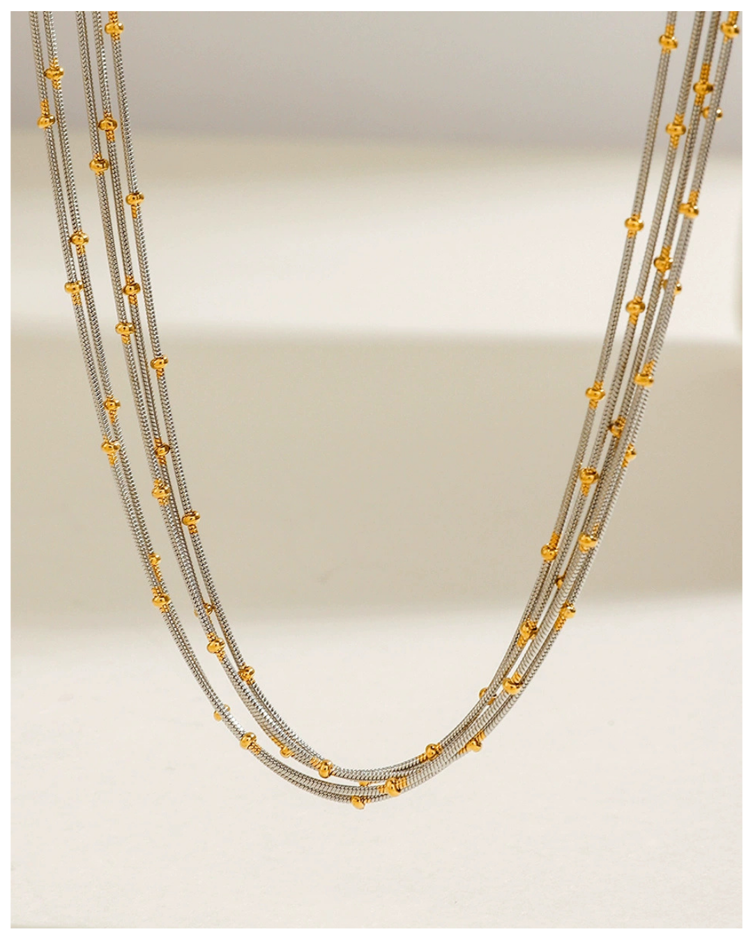 316L Multi-Layer Beaded Necklace - Silver x Gold 詳細画像3｜Misy Jewelry