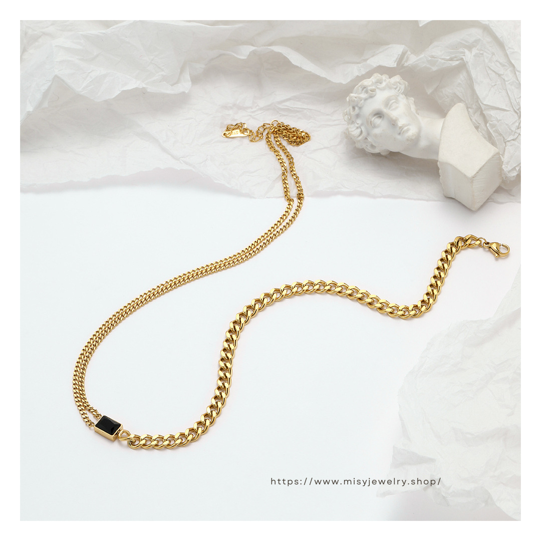 316L Square Zirconia Necklace 詳細画像2｜Misy Jewelry