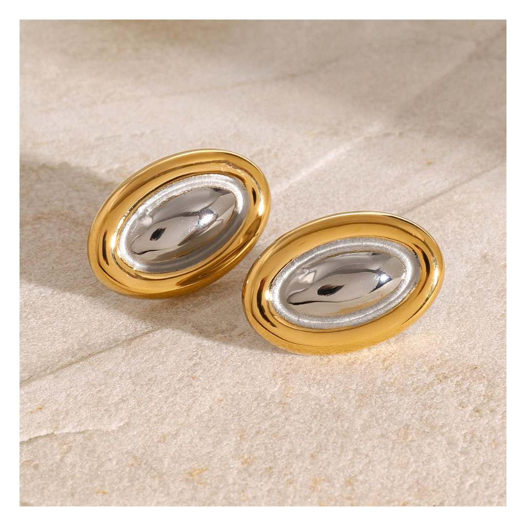 316L Elegant Bi-color Oblong Pierce - ピアス・イヤリング｜Misy Jewelry