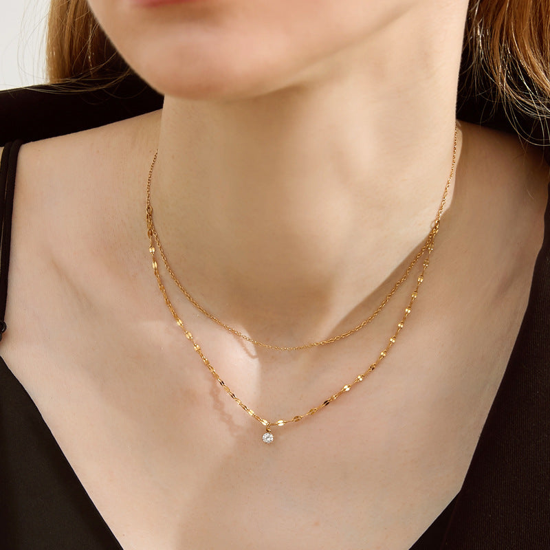 316L Petal Cubic Zirconia necklace 2連ネックレス - ネックレス｜Misy Jewelry