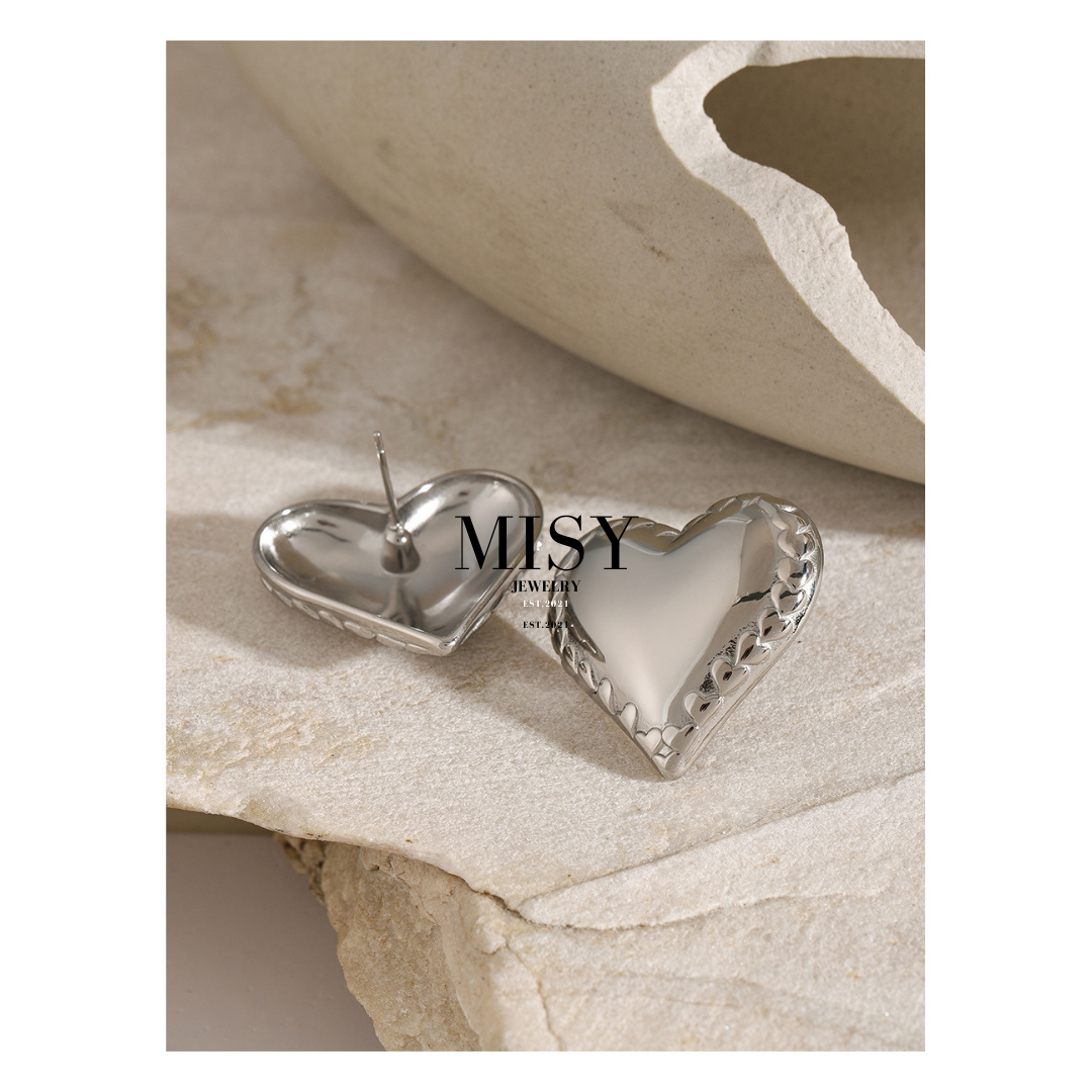 316L  Elegant Patch Heart Pierce 詳細画像4｜Misy Jewelry