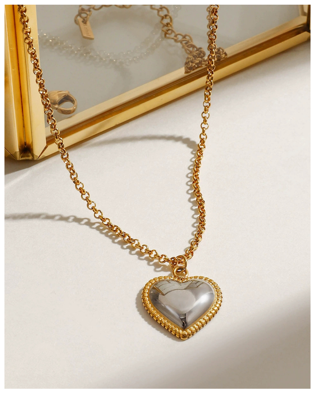 316L Bi-color Frame Heart Necklace 詳細画像6｜Misy Jewelry