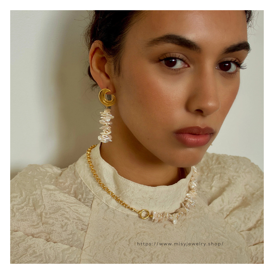 316L Crescent Moon Perl Pierce 詳細画像2｜Misy Jewelry