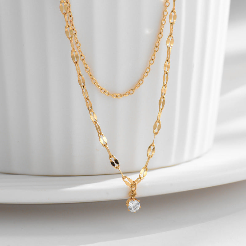 316L Petal Cubic Zirconia Double Necklace — ディテール | ネックレス | サージカルステンレス316L | Misy Jewelry