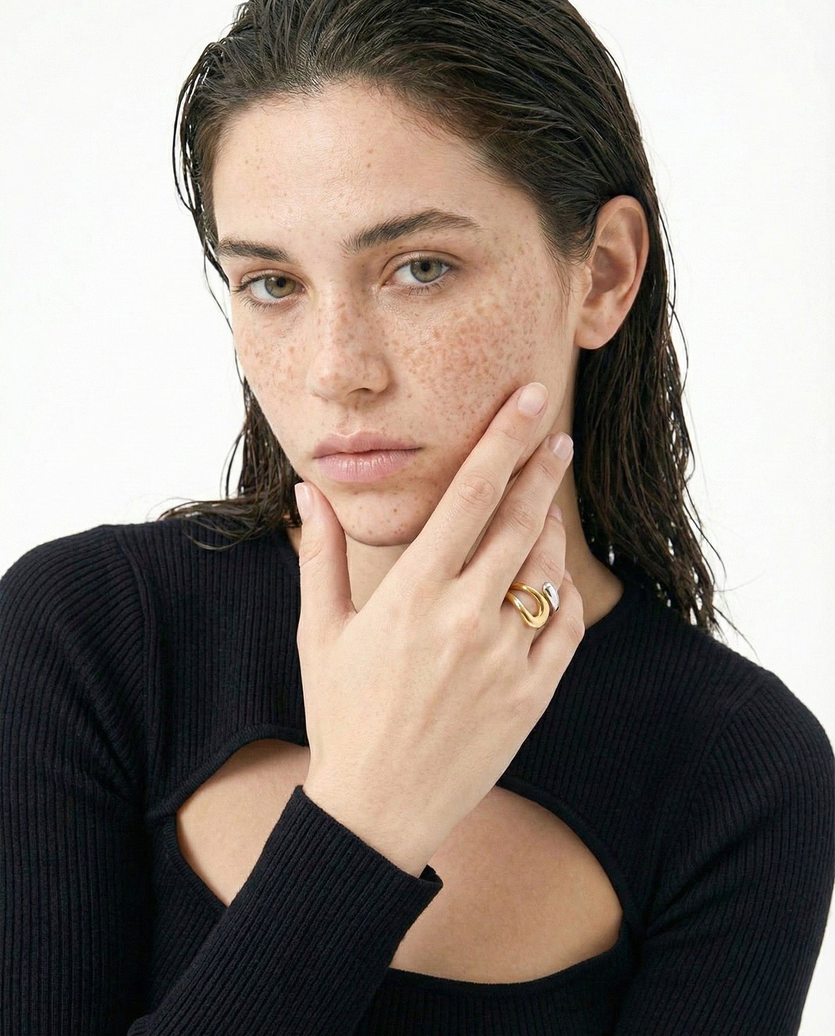 316L Bi-color Curve Sculpture Ring - リング｜Misy Jewelry