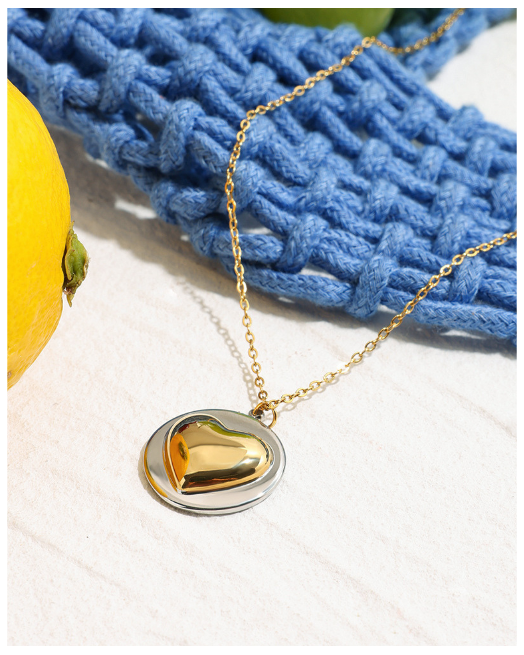 316L Two-Tone Heart Pendant Necklace — ディテール | ネックレス | サージカルステンレス316L | Misy Jewelry