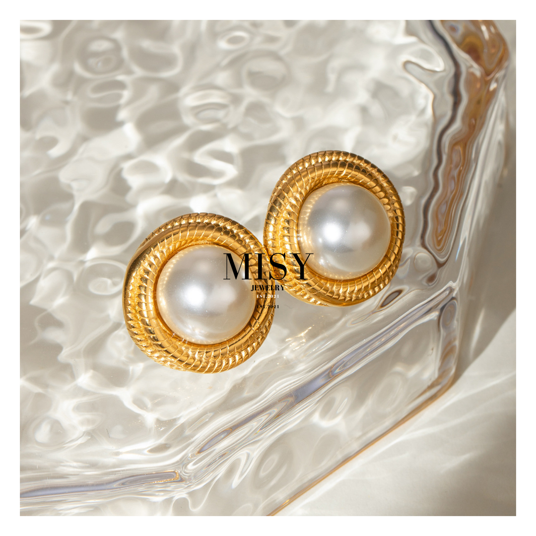 316L Elegant Circle Perl Pierce 詳細画像7｜Misy Jewelry