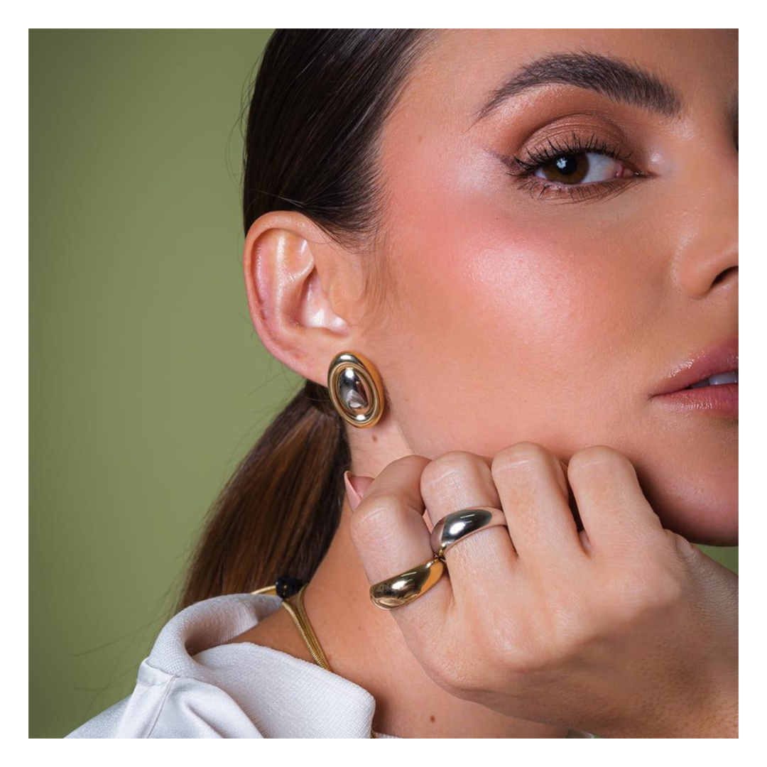 316L Elegant Bi-color Oblong Pierce 詳細画像1｜Misy Jewelry