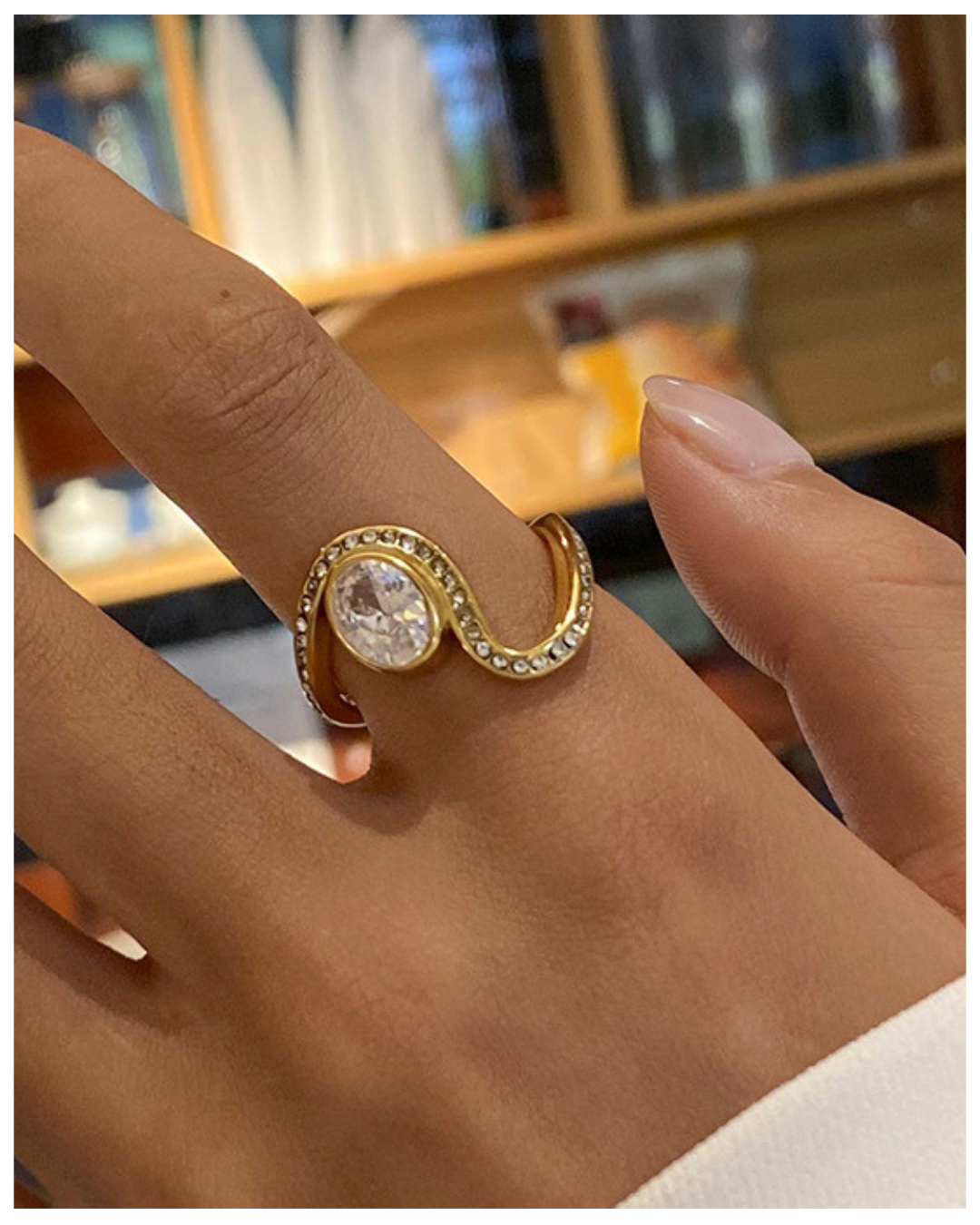 316L Twist Curve Gem Ring 詳細画像1｜Misy Jewelry