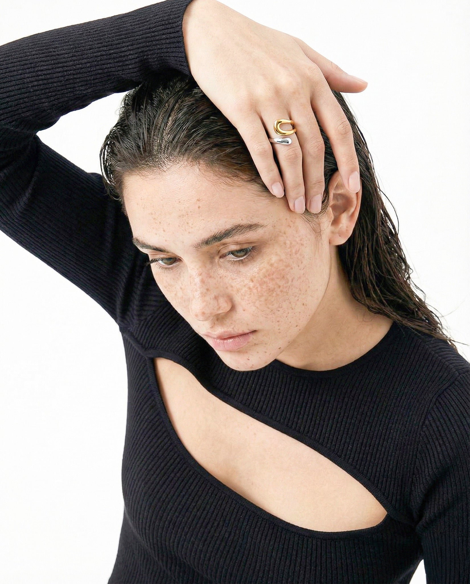 316L Bi-color Curve Sculpture Ring 詳細画像7｜Misy Jewelry