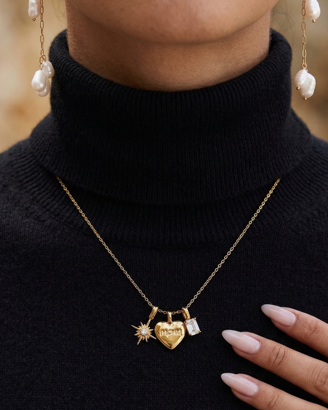 316L Mom Heart Triple Charm Necklace 詳細画像1｜Misy Jewelry