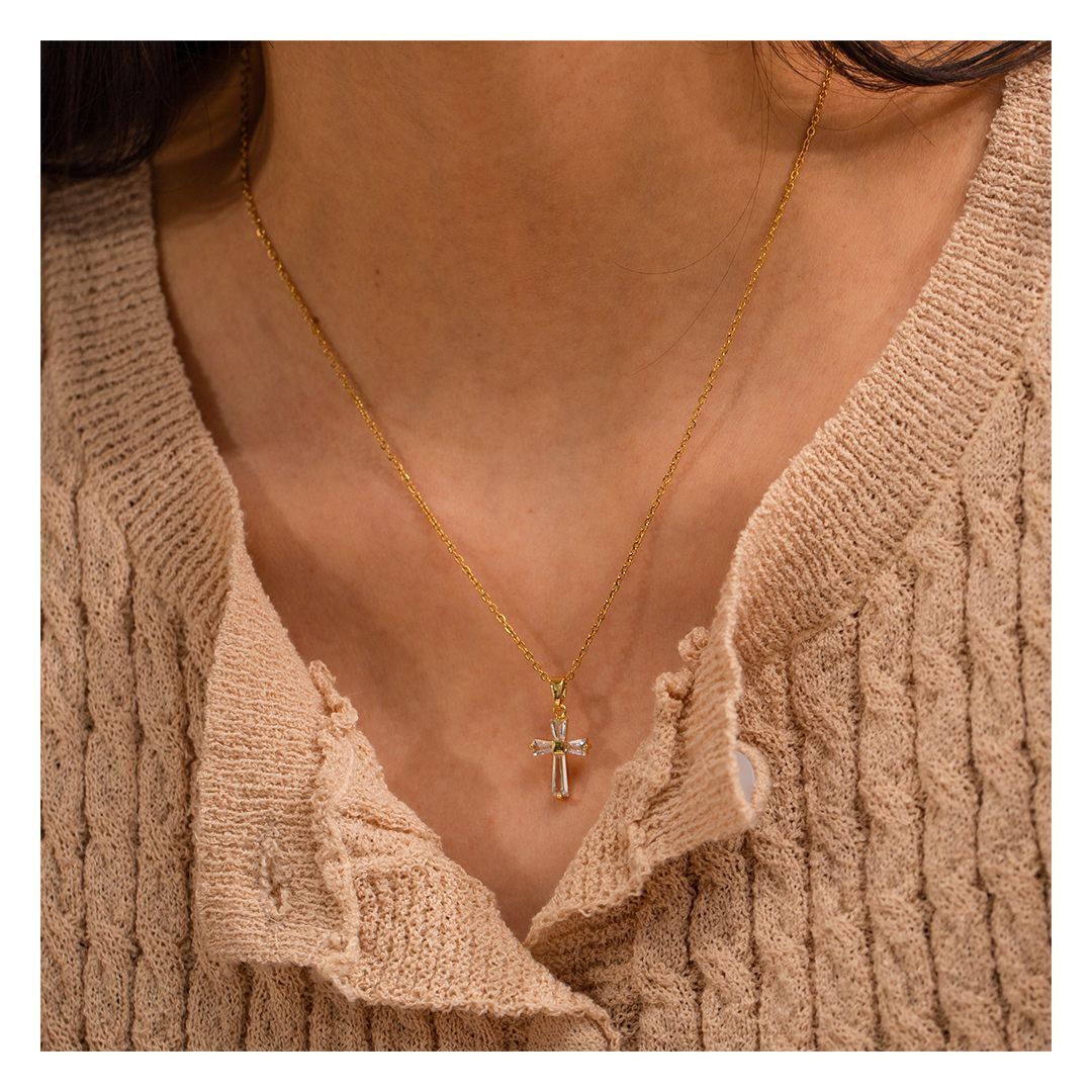 316L Zirconia Cross Necklace 詳細画像4｜Misy Jewelry