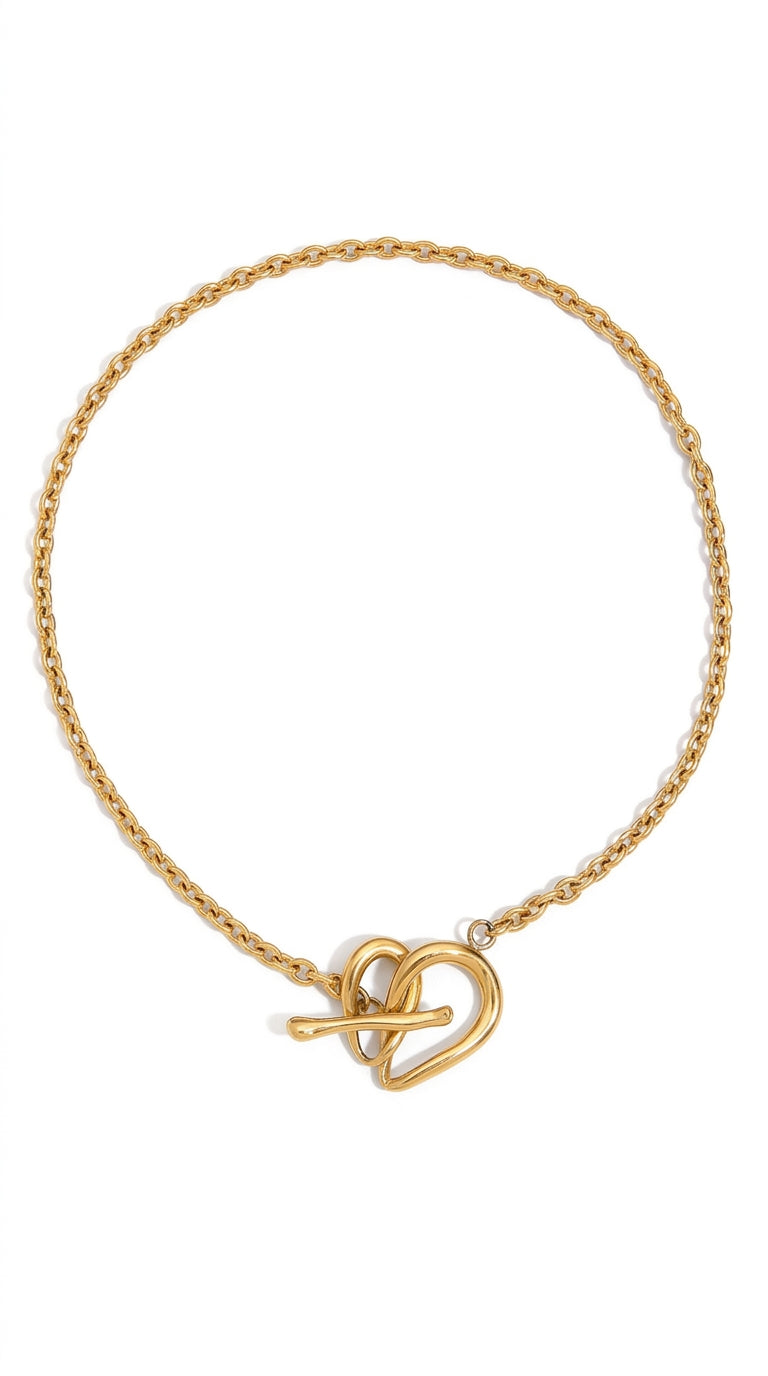 Heart Toggle Necklace - gold, white background