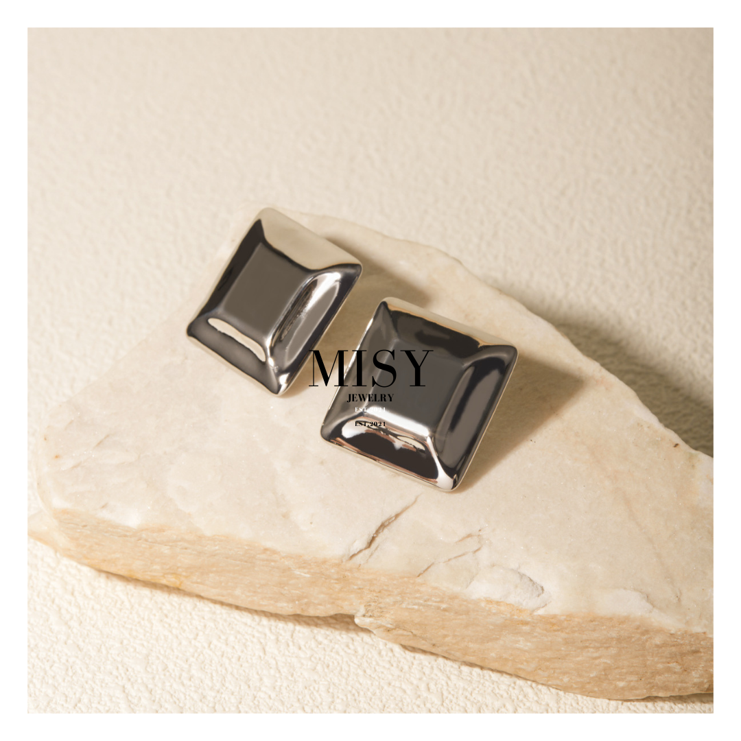 316L  Elegant Smooth Square Pierce 詳細画像4｜Misy Jewelry