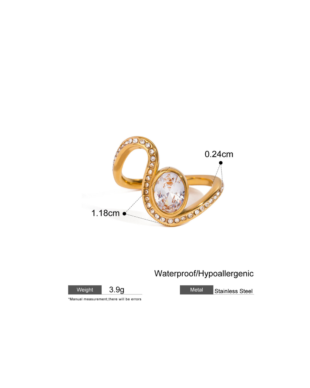 316L Twist Curve Gem Ring 詳細画像2｜Misy Jewelry