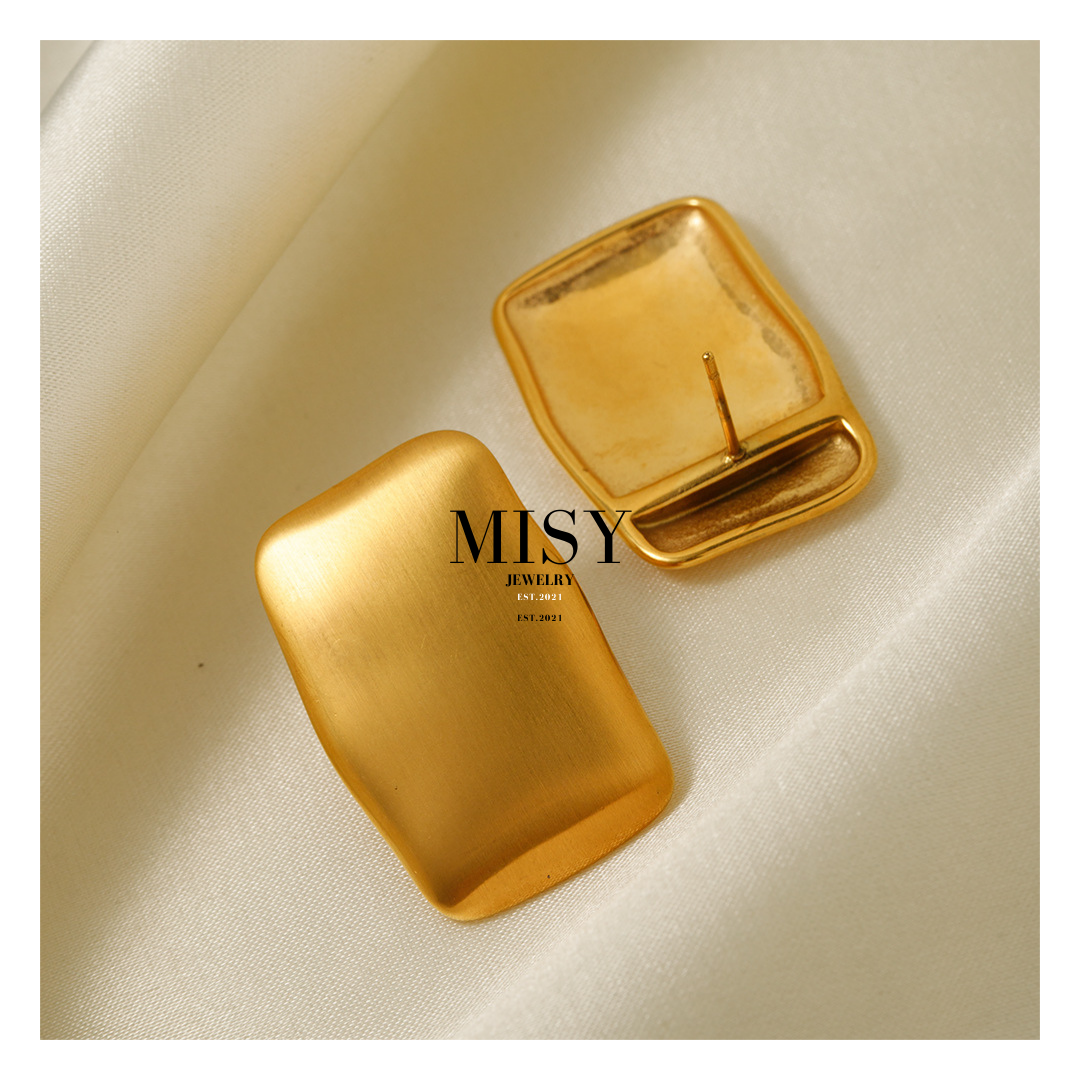 316L Elegant Smooth Matte Square Pierce 詳細画像8｜Misy Jewelry
