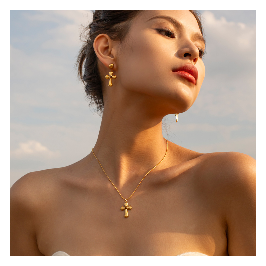 316L  Tiger Eye Cross Necklace 詳細画像1｜Misy Jewelry