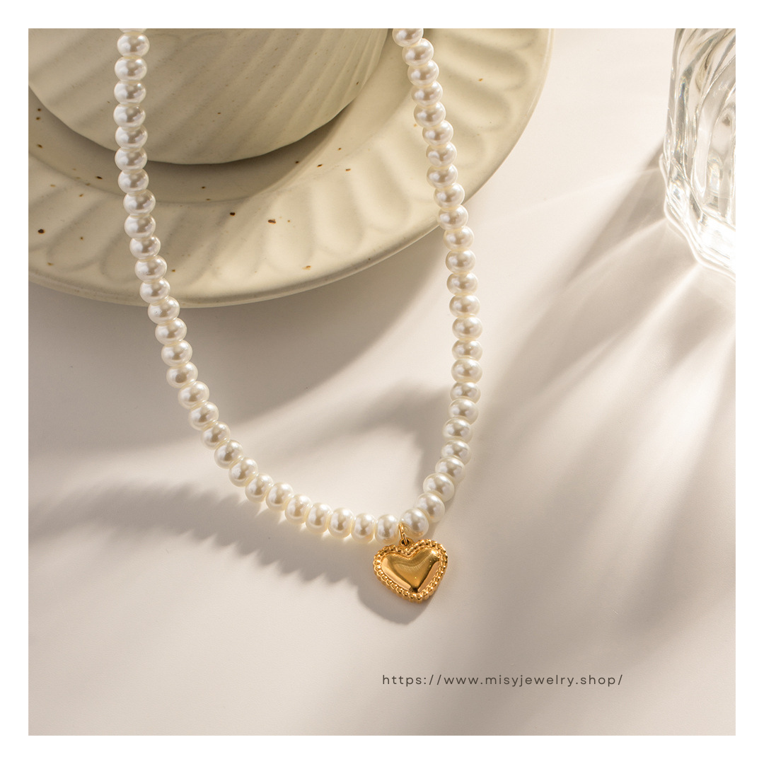 316L Heart Perl Necklace 詳細画像3｜Misy Jewelry
