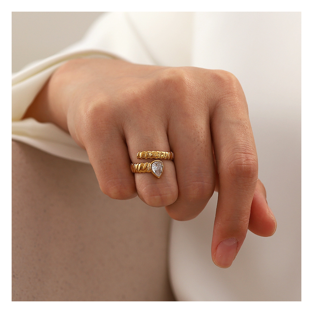 316L Tear Zirconia Ring Green or White - リング｜Misy Jewelry