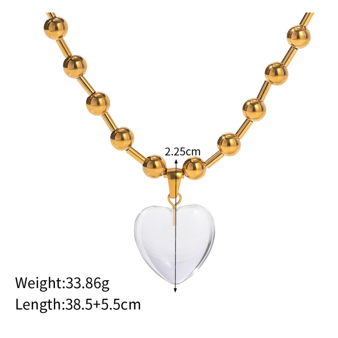 316L Ball Clear Heart Necklace 詳細画像1｜Misy Jewelry