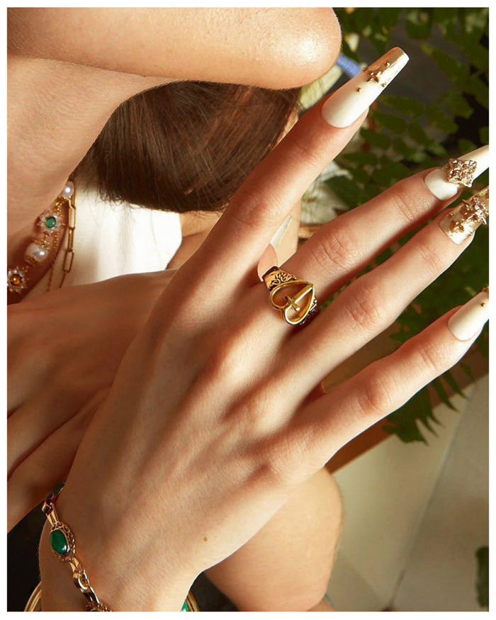 316L Heart Cross Ring