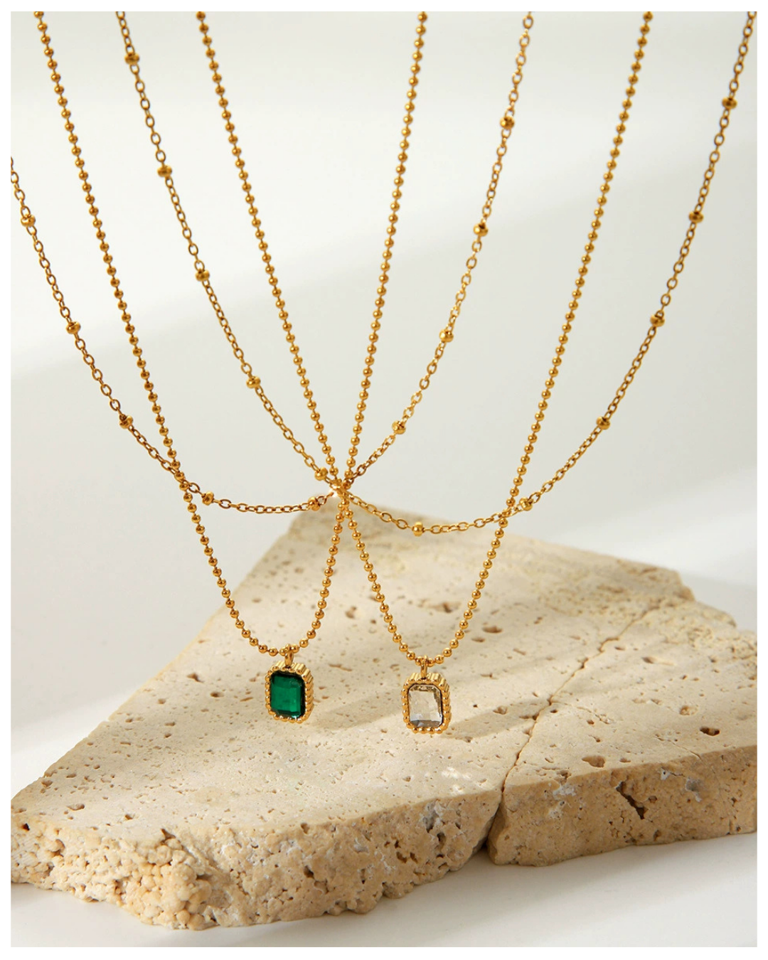 316L Dual Layer Zirconia Necklace Green Or White 詳細画像1｜Misy Jewelry